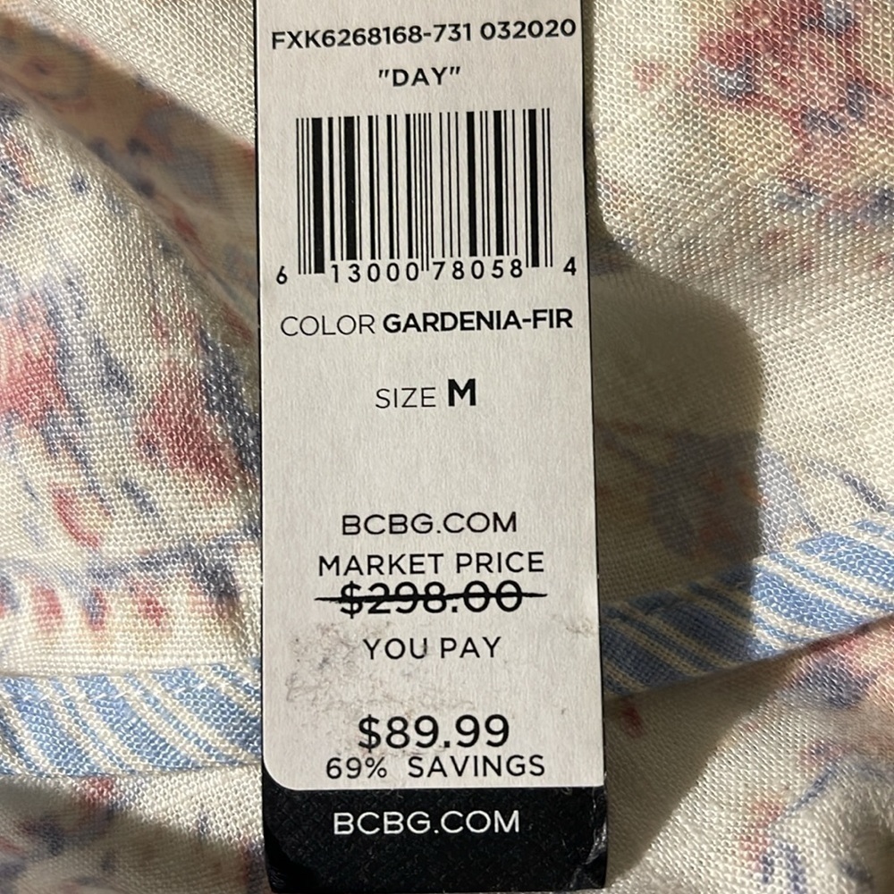 BCBG MAX AZRIA | Hi/Low Off Shoulder Floral Linen MIDI | M - Picture 6 of 6